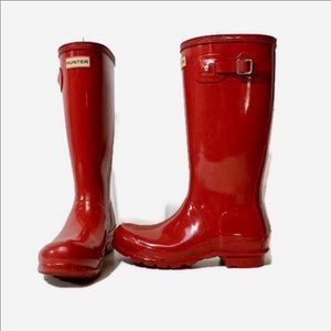 Kids glossy red Hunter Rain Boots